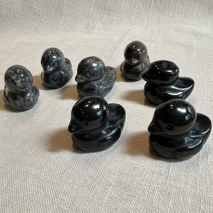 Black marble-like objects on a white surface